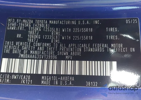 2025 Toyota Corolla Cross Xle из США, поврежденный, VIN 7MUDAAAG3SV139996